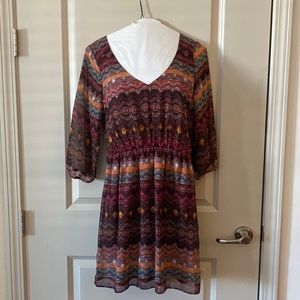 By and By dress from JC Penny, small, purple multi-color, long sleeve dress